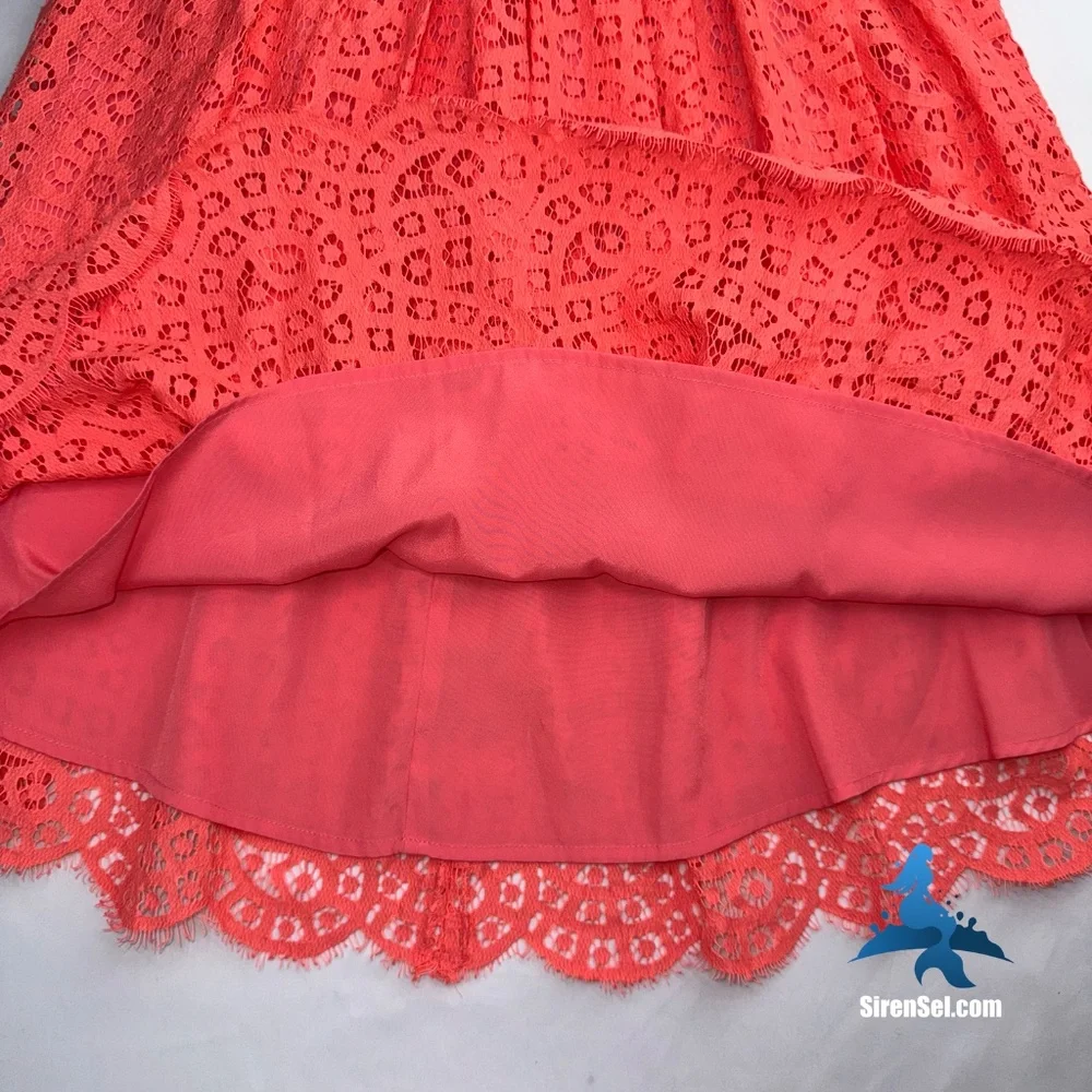 1147 J.Crew Swirling Lace Fit-and-Flare Dress Scoop Neck - Size 4 - Coral Pink
